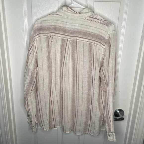 Rails Charli Reims Stripe Linen Blend Button Up Top Coastal in Brown/Cream XL - Picture 4 of 16